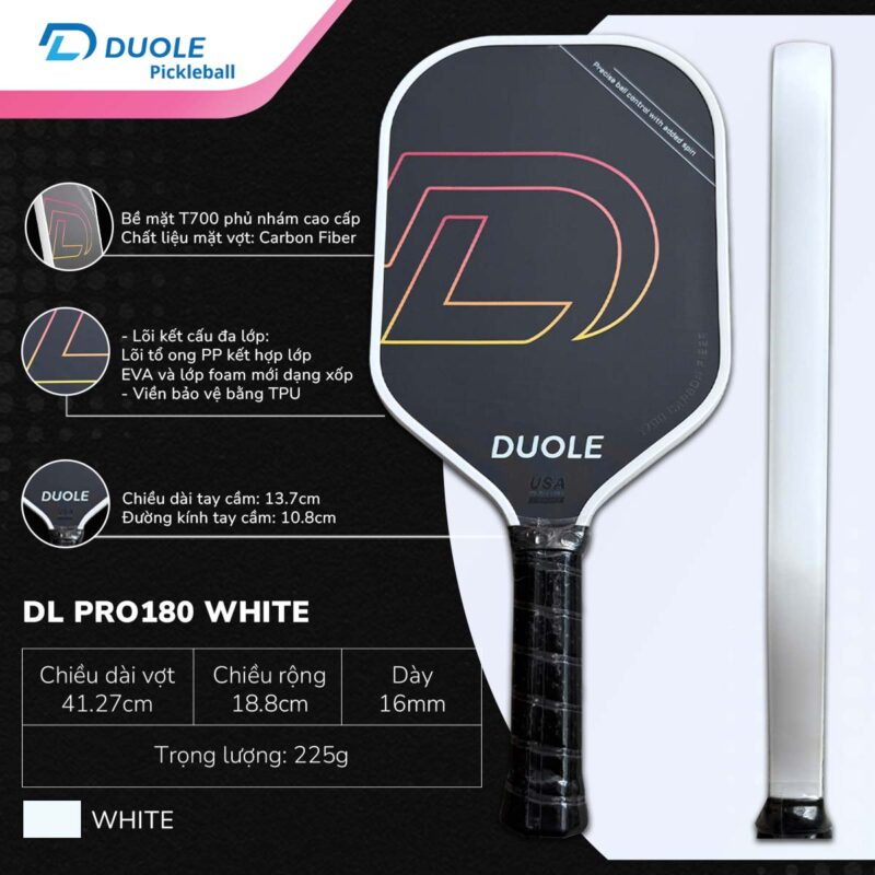 Vợt Pickleball DL PRO180 TRẮNG
